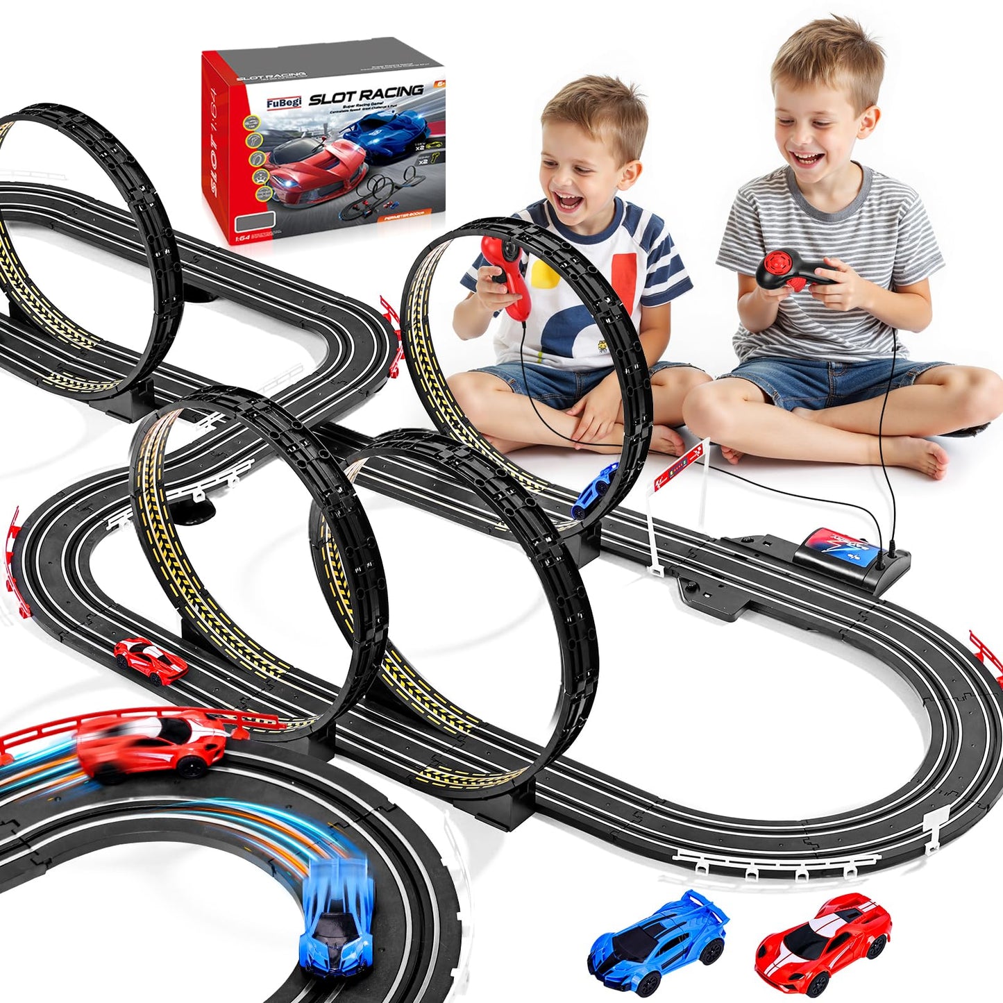 FuBegi Slot Car Track Set – 23 ft Dual-Lane Racing with 2 High-Speed Cars