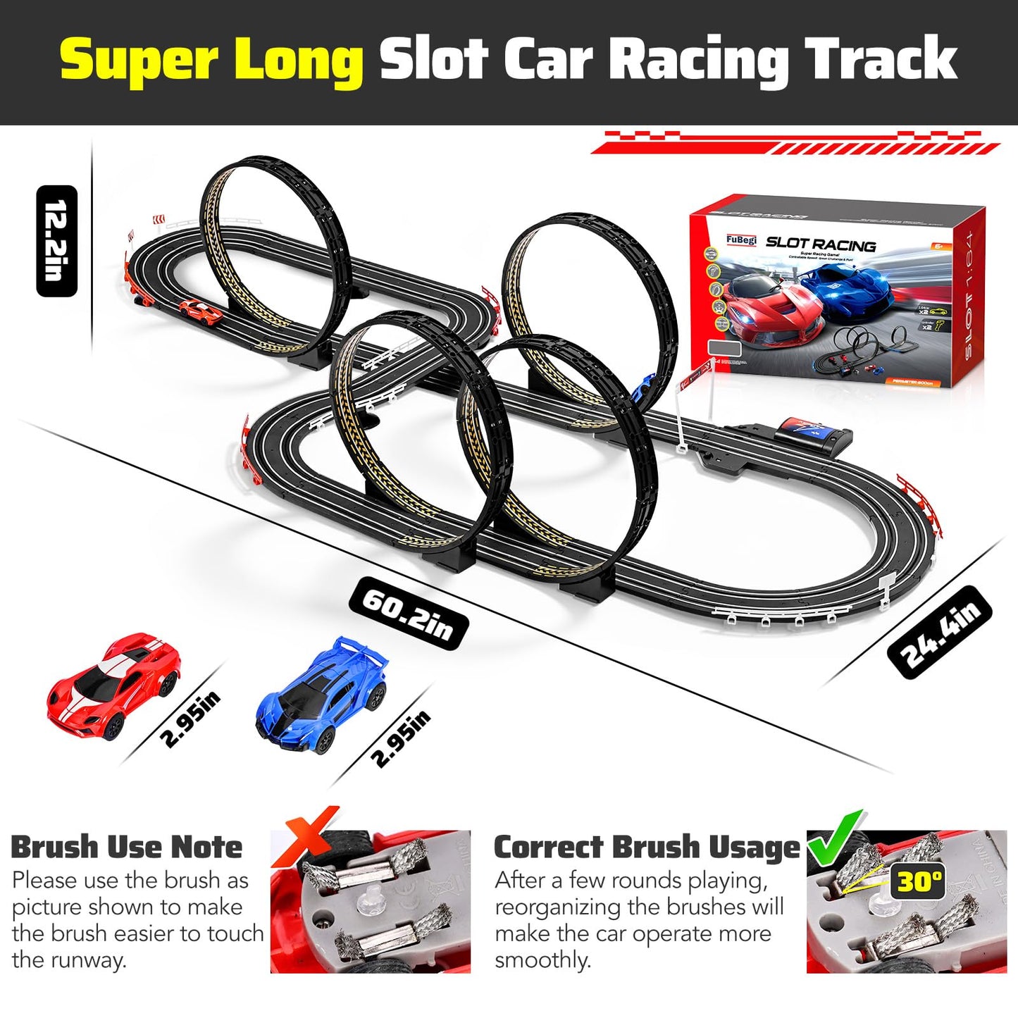 FuBegi Slot Car Track Set – 23 ft Dual-Lane Racing with 2 High-Speed Cars
