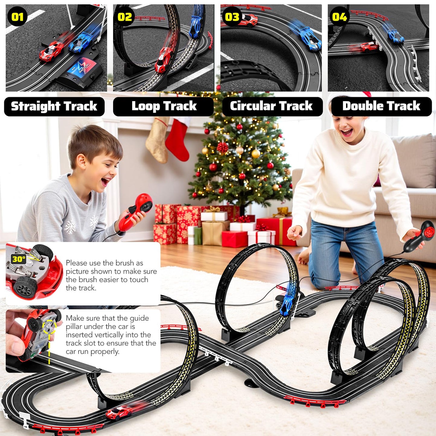 FuBegi Slot Car Track Set – 23 ft Dual-Lane Racing with 2 High-Speed Cars