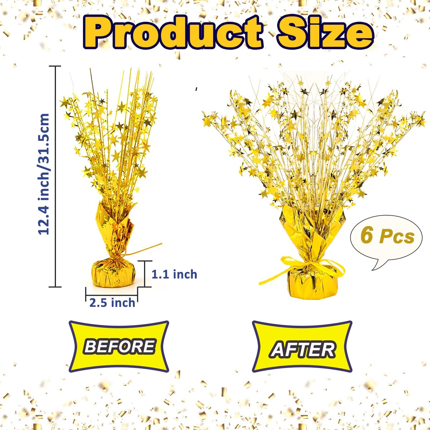 FUBININA Gold Star Spray Centerpieces 6-Pack – Metallic Foil Table Decor for Parties