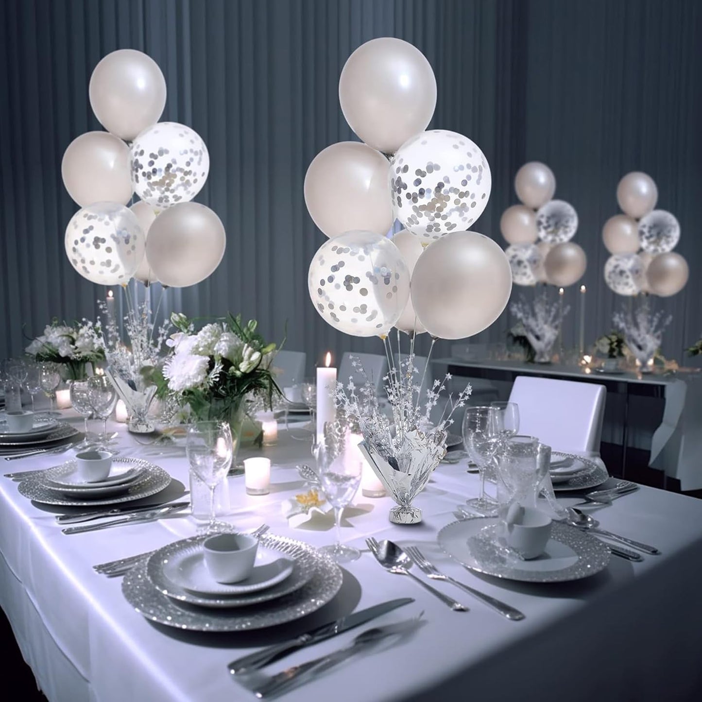 FUBININA 6 Pack Silver Star Centerpieces – Metallic Foil Spray Table Decor for Parties
