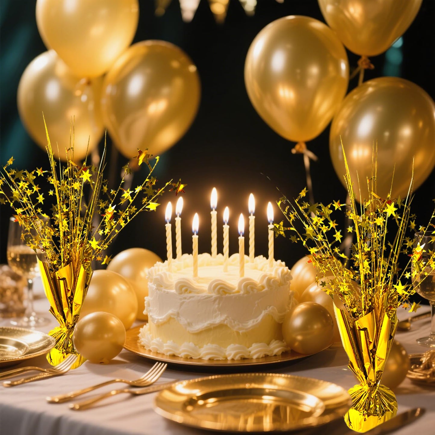 FUBININA Gold Star Spray Centerpieces 6-Pack – Metallic Foil Table Decor for Parties