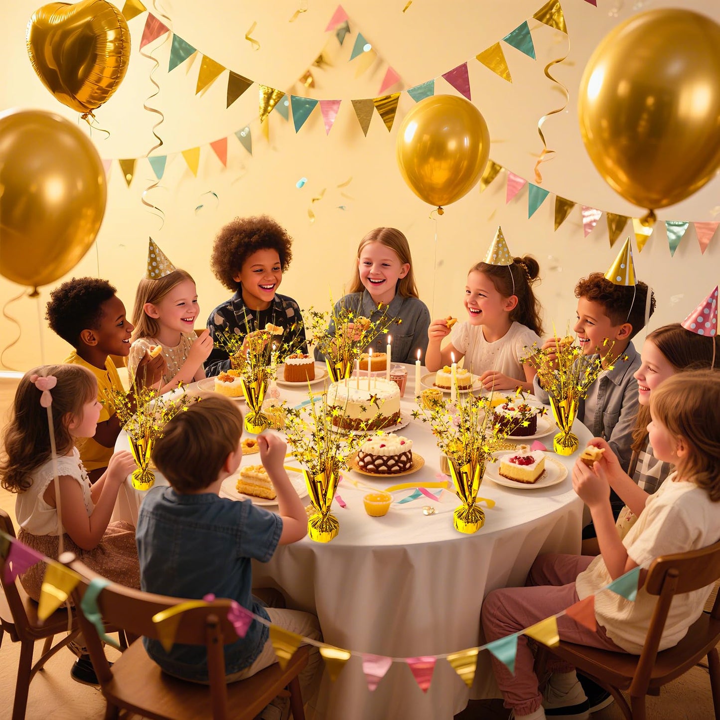 FUBININA Gold Star Spray Centerpieces 6-Pack – Metallic Foil Table Decor for Parties