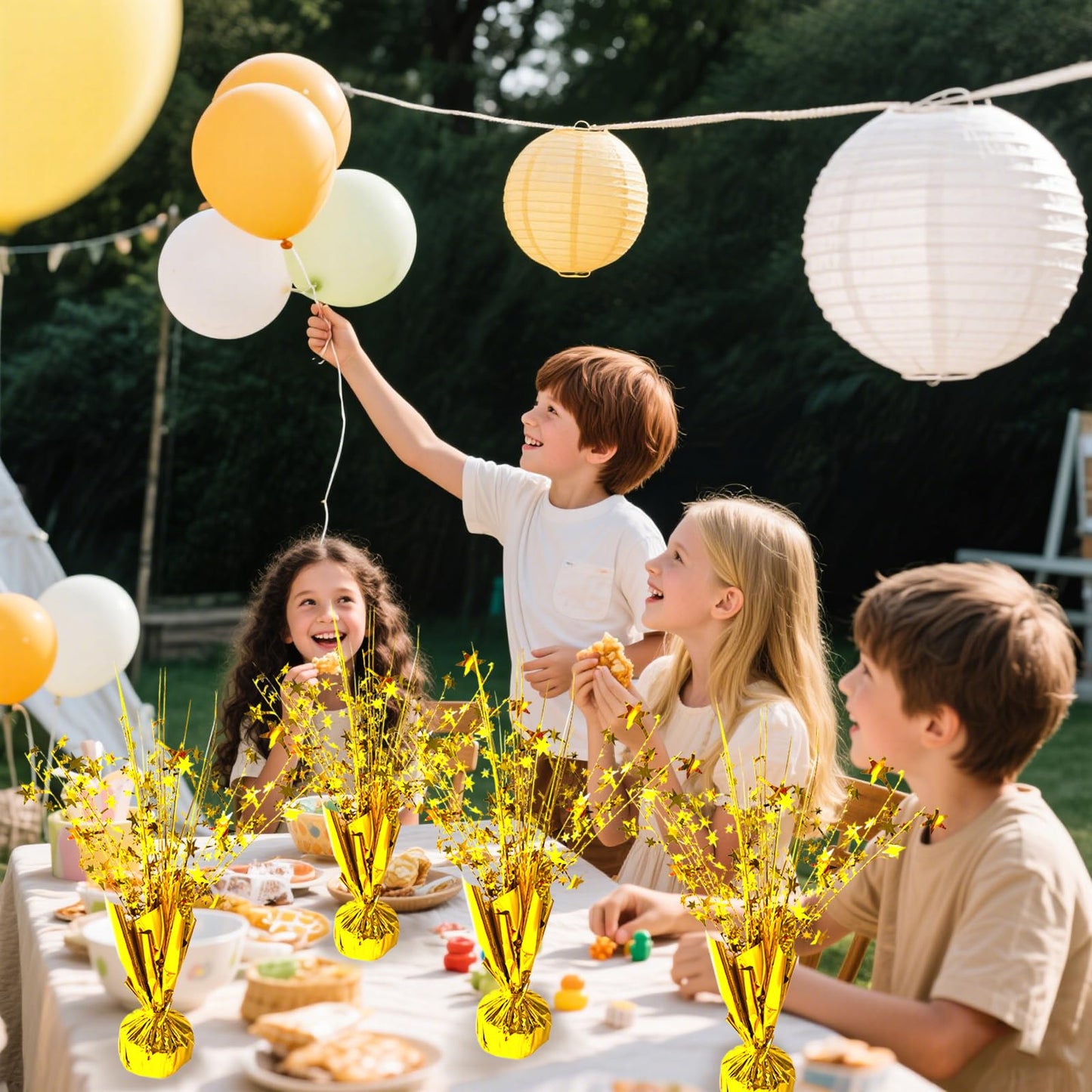 FUBININA Gold Star Spray Centerpieces 6-Pack – Metallic Foil Table Decor for Parties