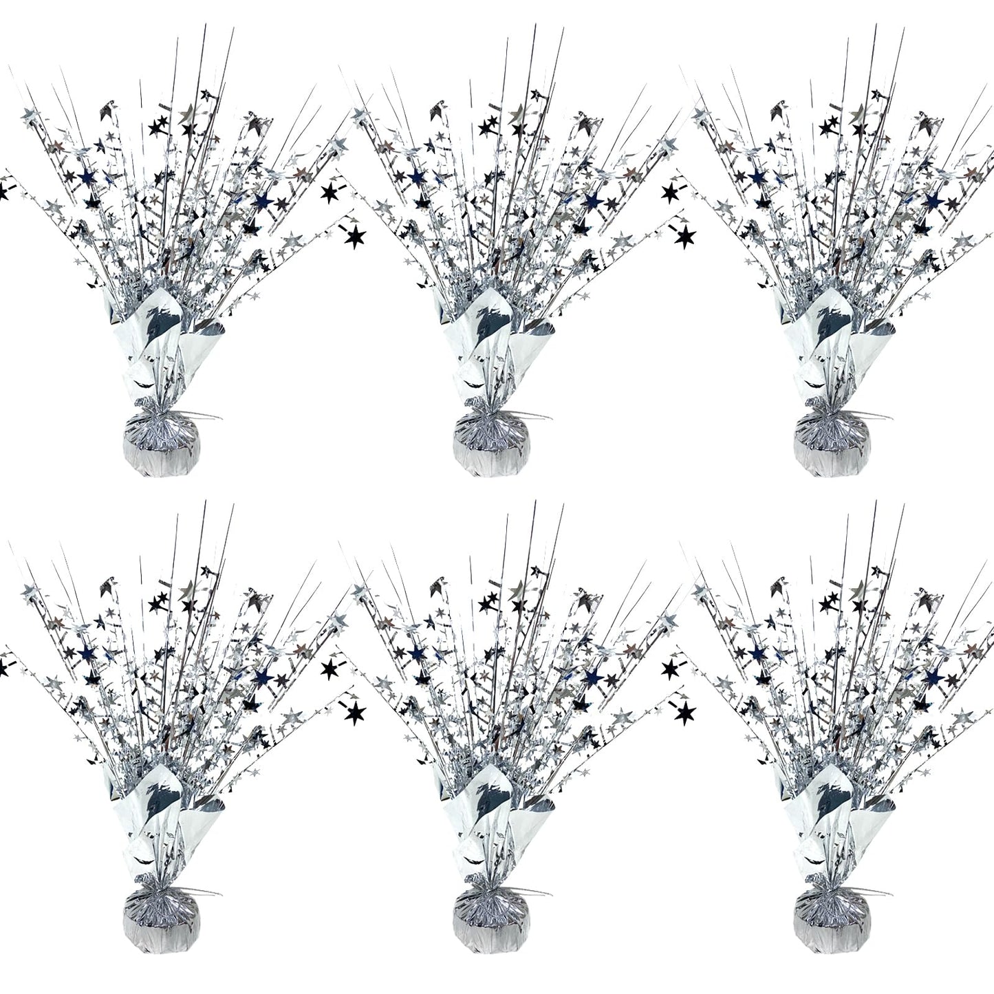 FUBININA 6 Pack Silver Star Centerpieces – Metallic Foil Spray Table Decor for Parties