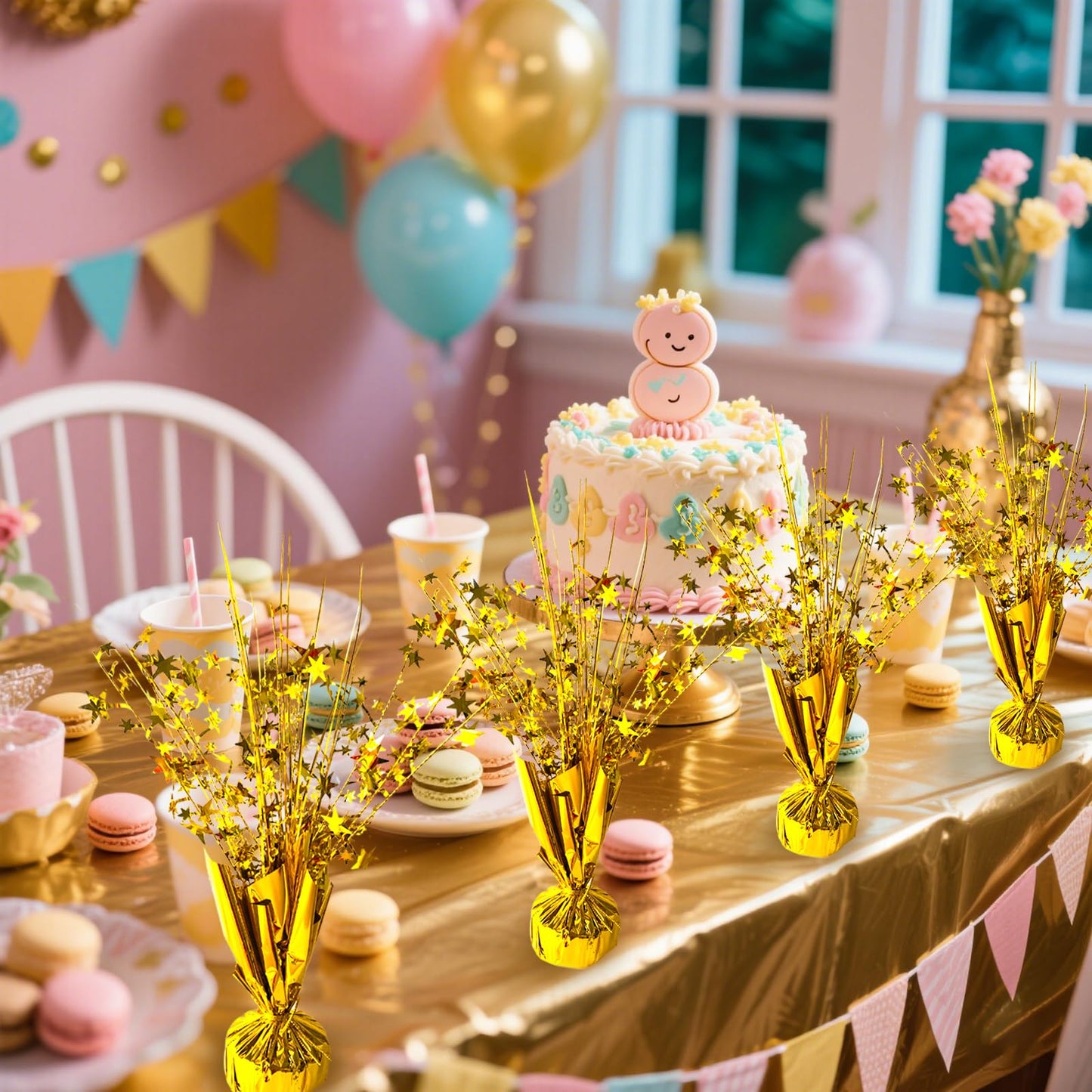 FUBININA Gold Star Spray Centerpieces 6-Pack – Metallic Foil Table Decor for Parties