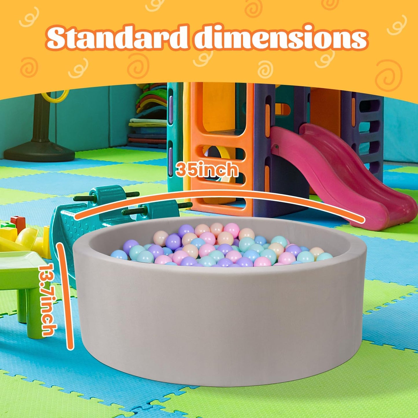 FUBOTRAD Baby Ball Pit – 35.4in Round Foam Play Center for Kids (Light Gray)