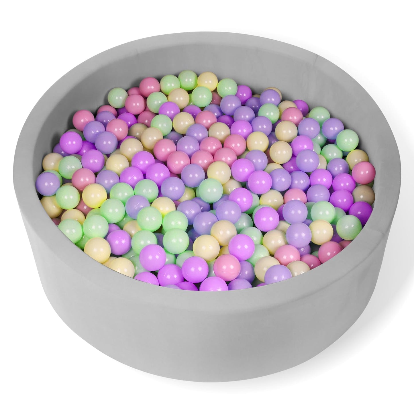 FUBOTRAD Baby Ball Pit – 35.4in Round Foam Play Center for Kids (Light Gray)