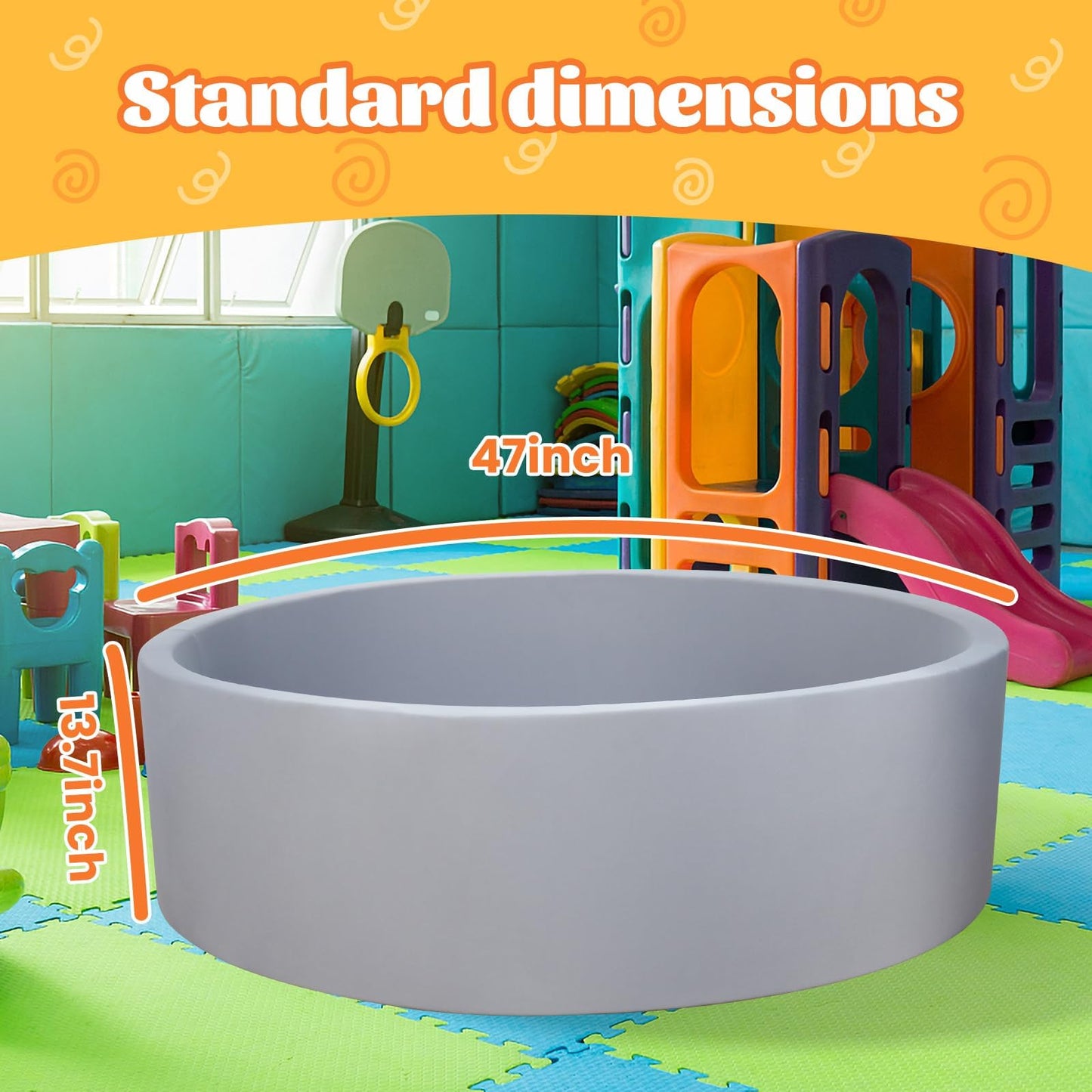 FUBOTRAD Ball Pit for Balls 47.2in x 13.7in Round Foam Ball Pit – Indoor Soft Play for Kids (Balls Not Included) Light Gray