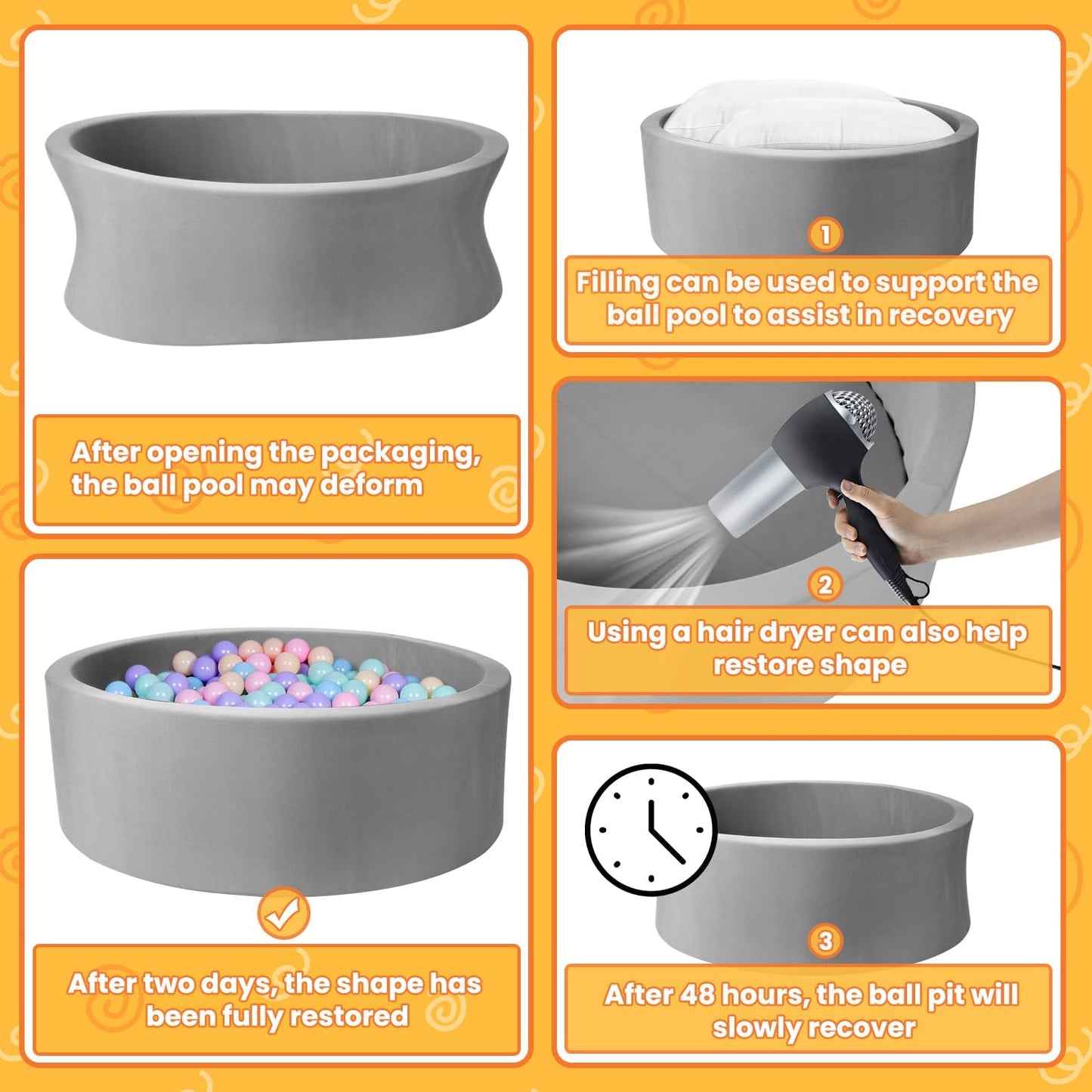 FUBOTRAD Ball Pit for Balls 47.2in x 13.7in Round Foam Ball Pit – Indoor Soft Play for Kids (Balls Not Included) Light Gray