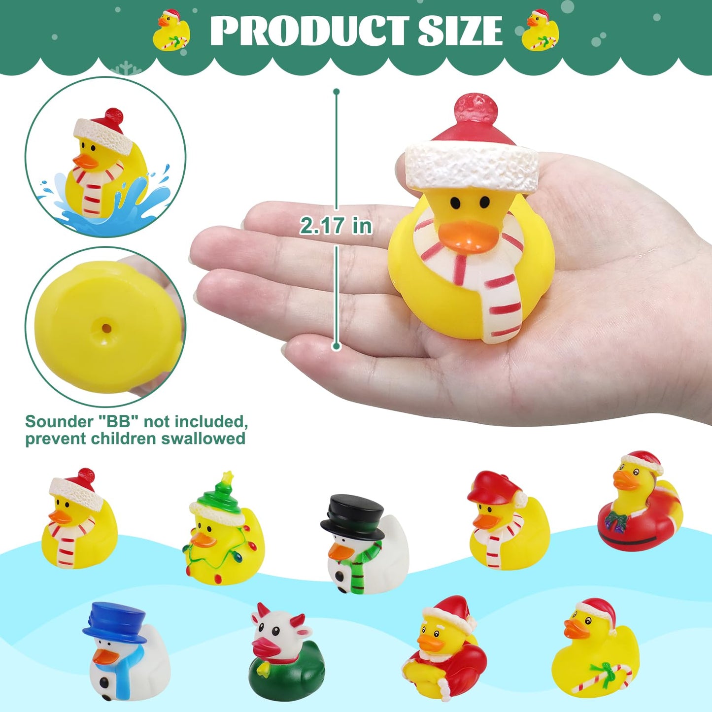 Fudragtn 36Pcs Christmas Rubber Ducks in Bulk – 2-Inch Mini Bath Toys
