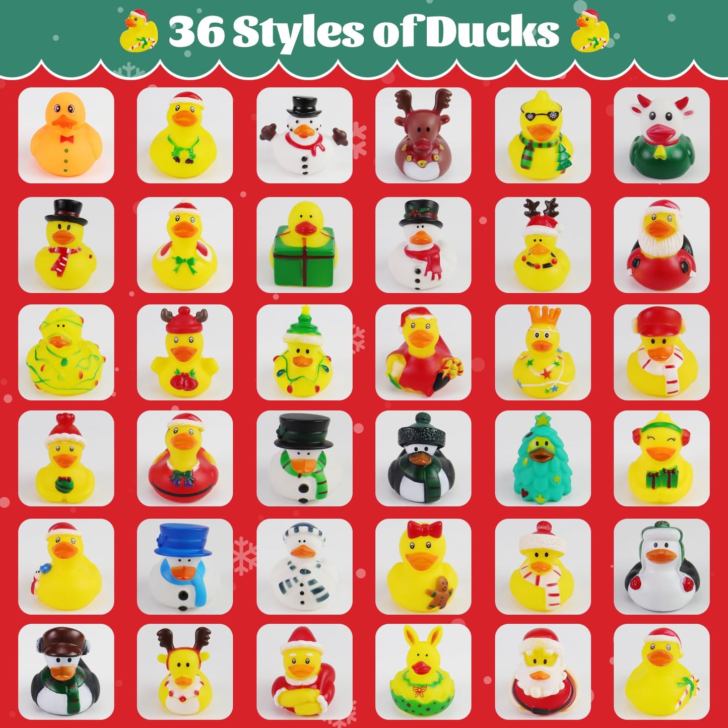 Fudragtn 36Pcs Christmas Rubber Ducks in Bulk – 2-Inch Mini Bath Toys