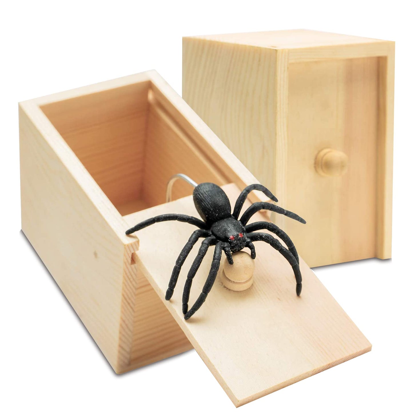 Fudragtn Fake Spider in a Box Prank Gift – Handmade Wooden Pop-Out Surprise for Halloween