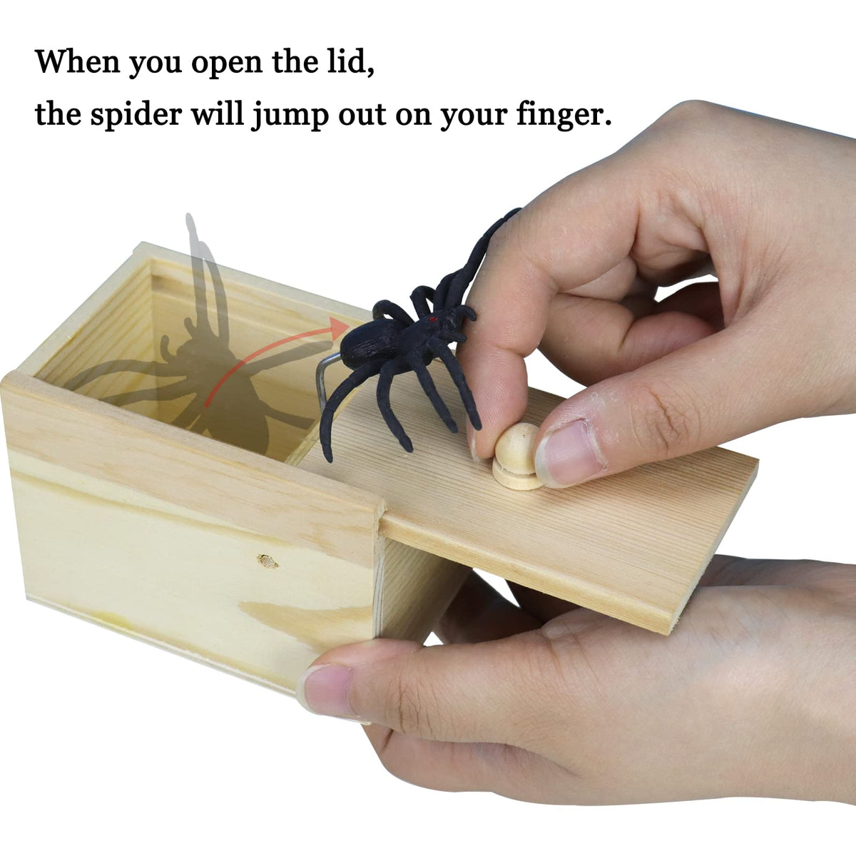Fudragtn Fake Spider in a Box Prank Gift – Handmade Wooden Pop-Out Surprise for Halloween
