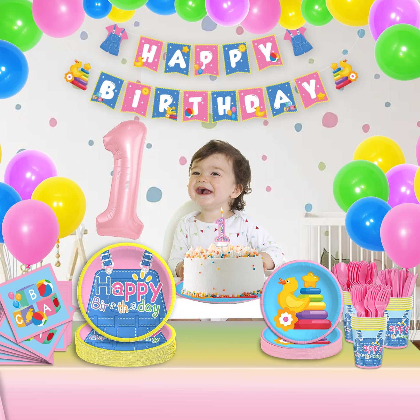 Fufuddz English Teacher Rainbow Birthday Party Supplies — Plates, Napkins & Decor for 24 Guests