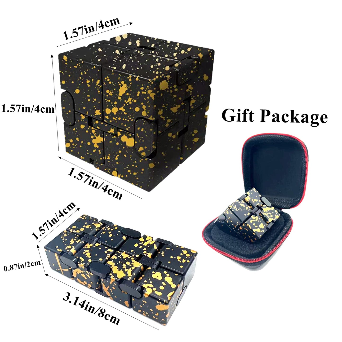 FUFUYOU Metal Infinity Cube — Aluminum Alloy Fidget Toy for Anxiety & Focus (Black & Yellow)