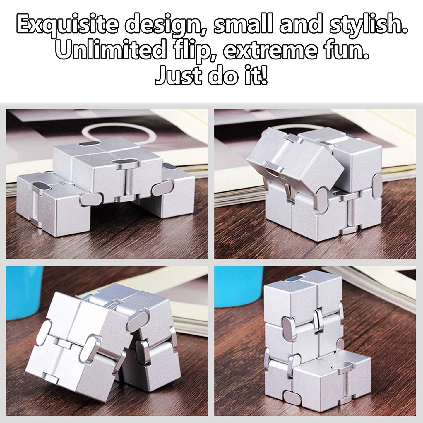 FUFUYOU Metal Infinity Cube — Aluminum Alloy Fidget Toy for Anxiety & Focus (Black & Yellow)