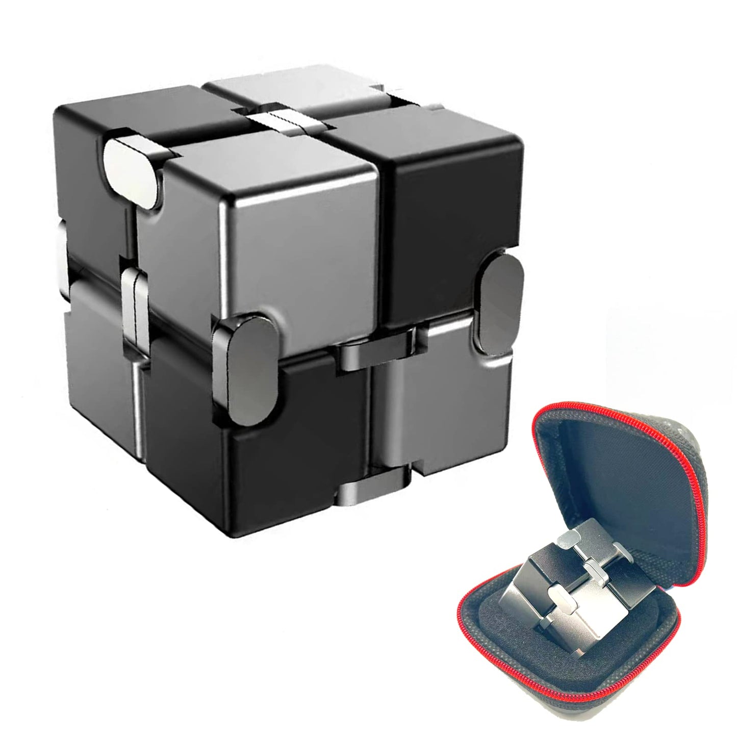 FUFUYOU Metal Infinity Cube – Aluminum Fidget Toy for Focus and Calm (Black & Silver)