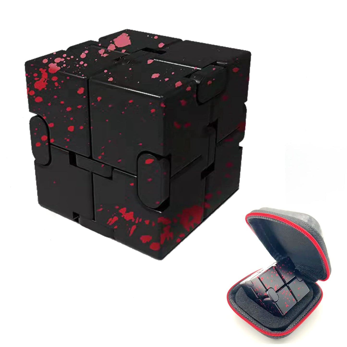 FUFUYOU Metal Infinity Cube — Aluminum Alloy Fidget Toy (Black & Red)