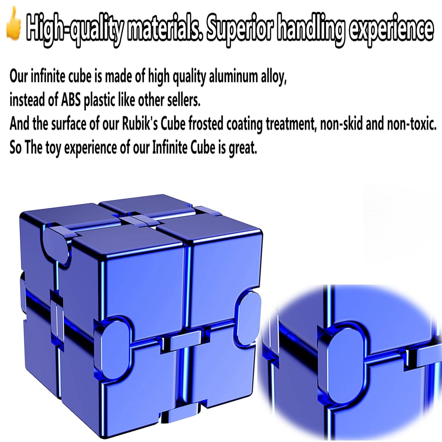FUFUYOU Infinity Cube – Aluminum Fidget Toy for Focus (Blue)