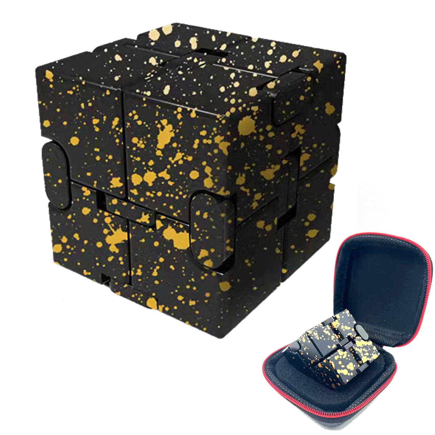 FUFUYOU Metal Infinity Cube — Aluminum Alloy Fidget Toy for Anxiety & Focus (Black & Yellow)