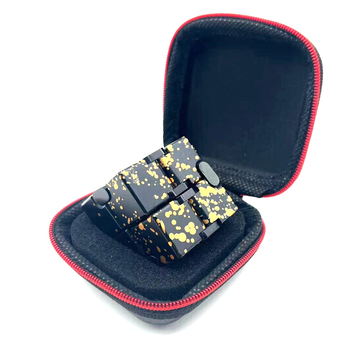 FUFUYOU Metal Infinity Cube — Aluminum Alloy Fidget Toy for Anxiety & Focus (Black & Yellow)