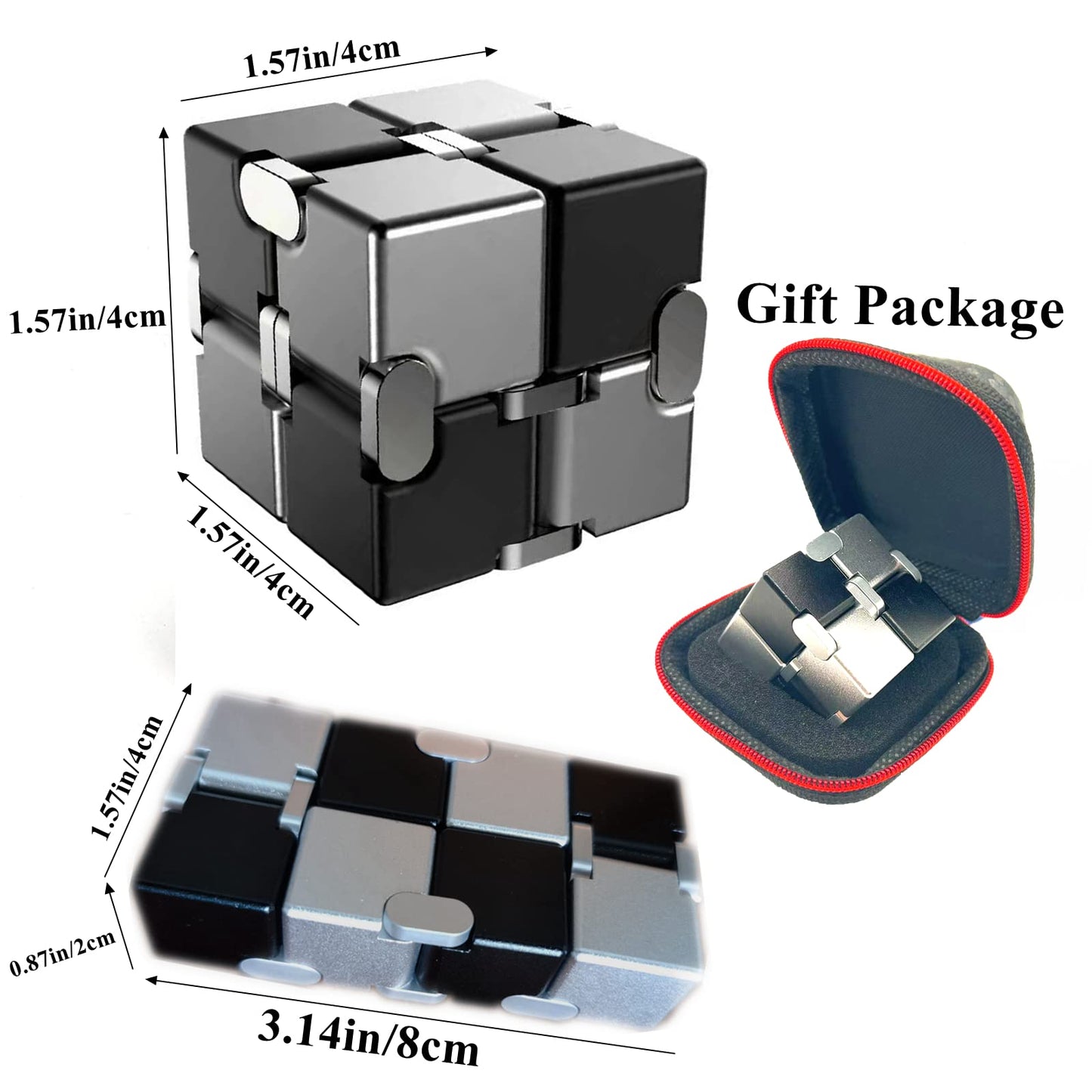 FUFUYOU Metal Infinity Cube – Aluminum Fidget Toy for Focus and Calm (Black & Silver)