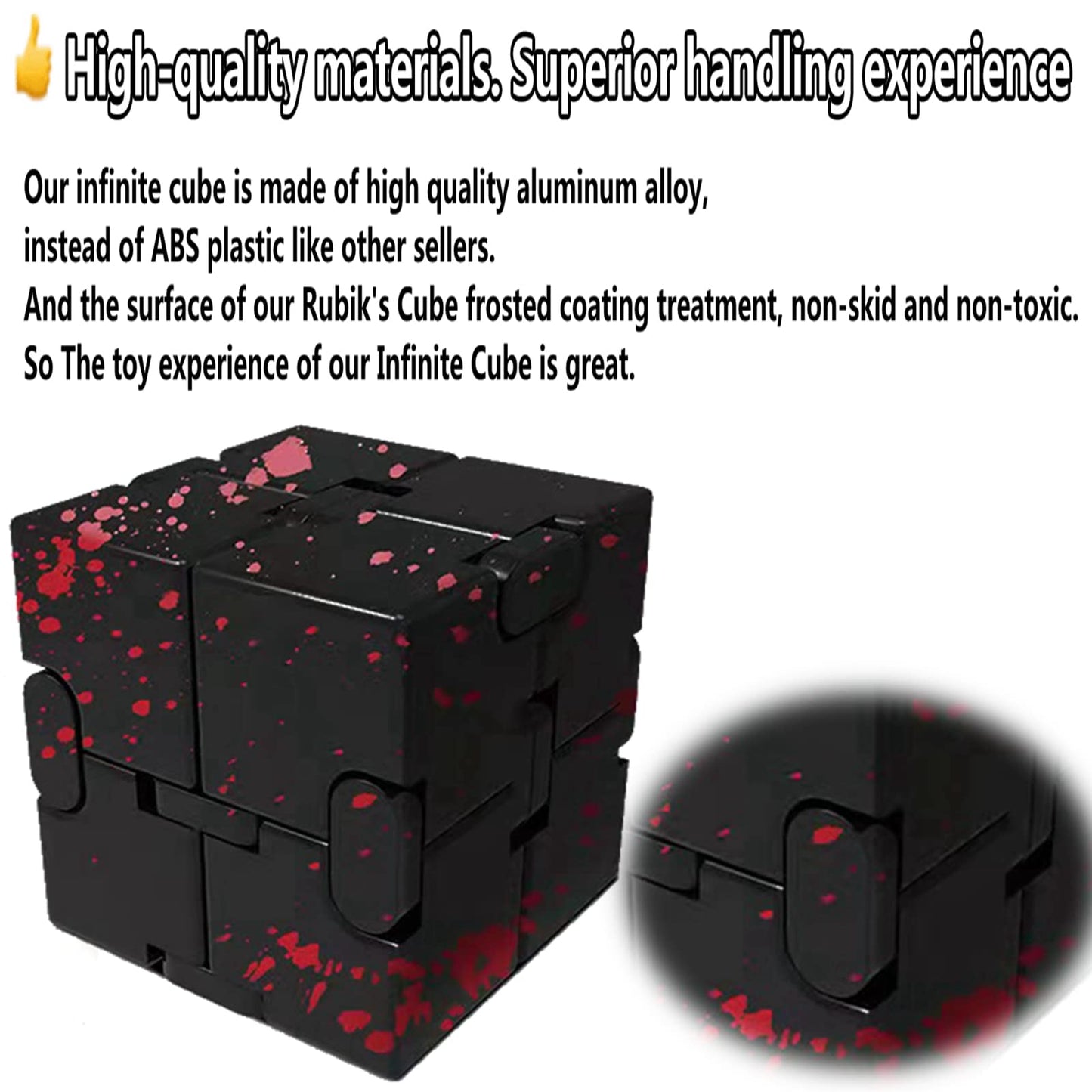 FUFUYOU Metal Infinity Cube — Aluminum Alloy Fidget Toy (Black & Red)
