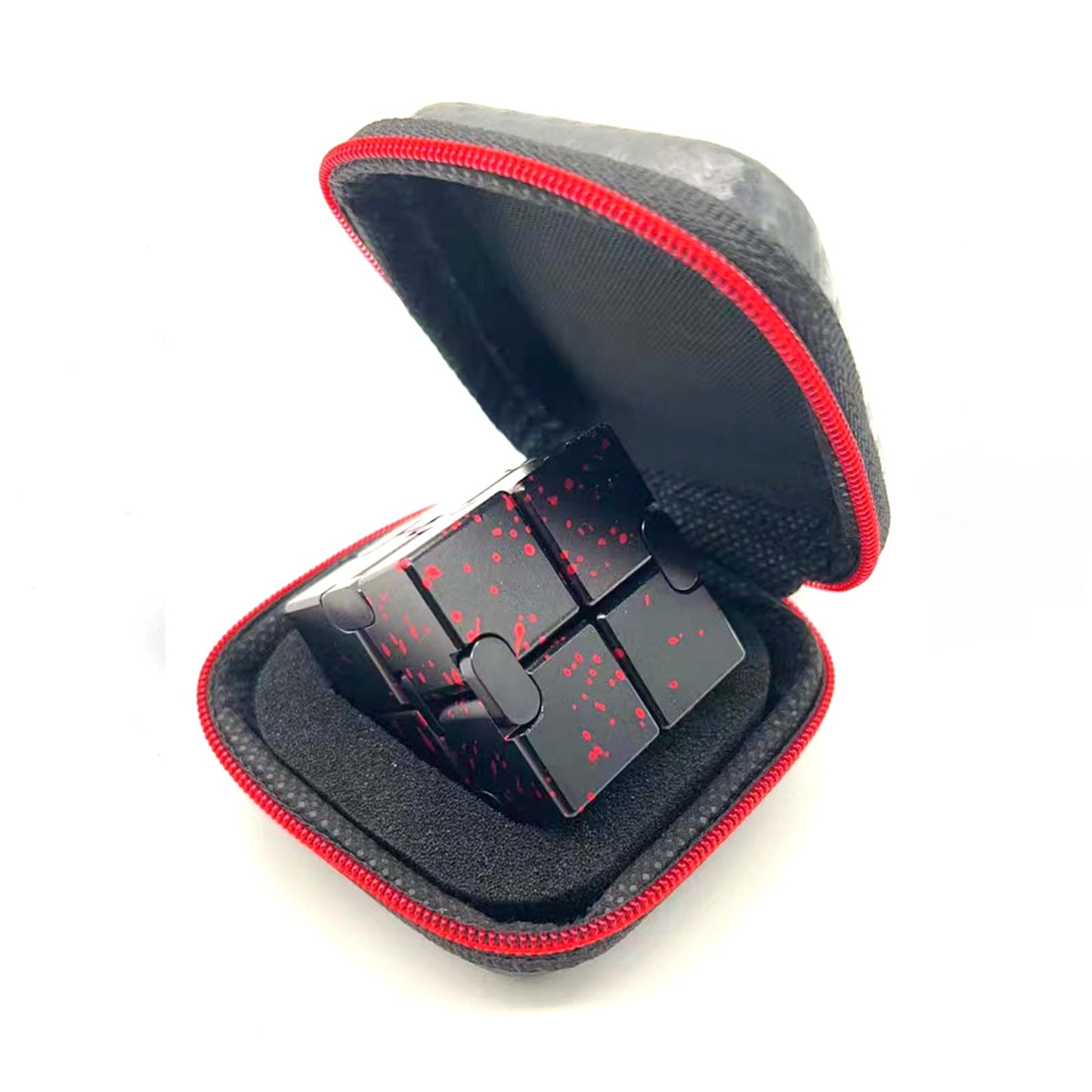 FUFUYOU Metal Infinity Cube — Aluminum Alloy Fidget Toy (Black & Red)