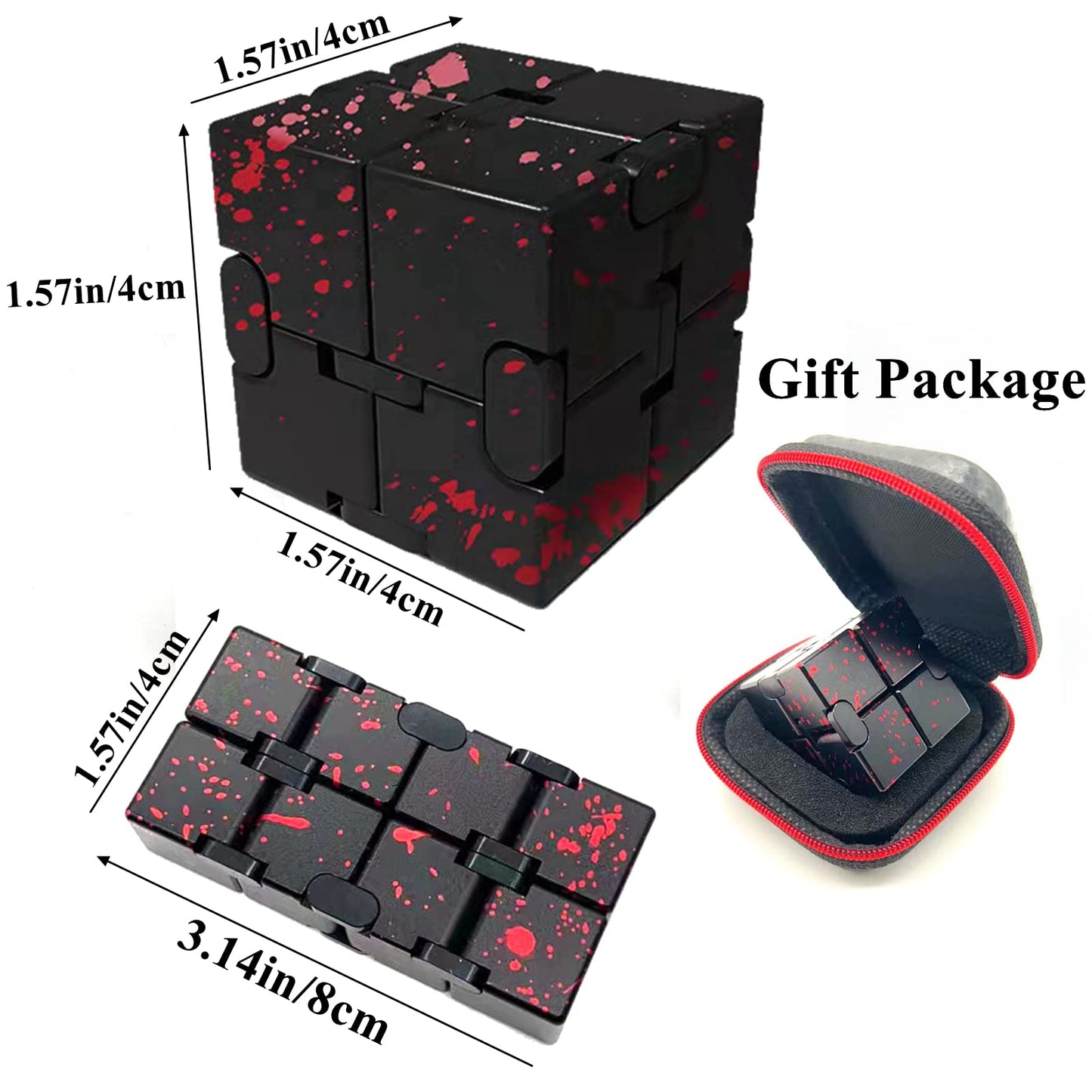 FUFUYOU Metal Infinity Cube — Aluminum Alloy Fidget Toy (Black & Red)
