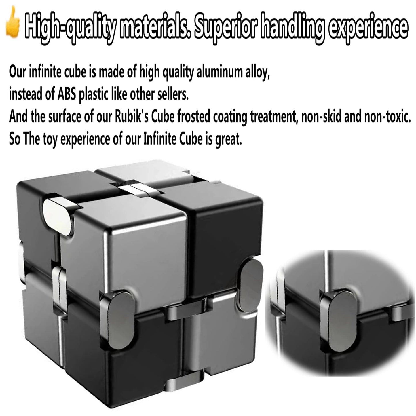 FUFUYOU Metal Infinity Cube – Aluminum Fidget Toy for Focus and Calm (Black & Silver)