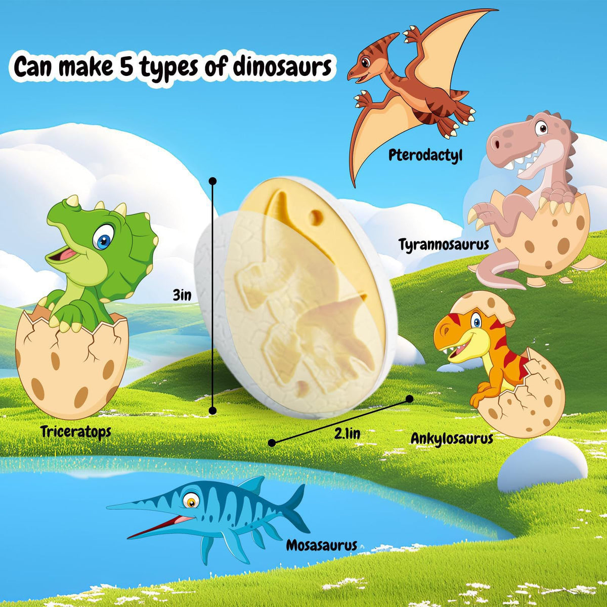 Fuijeuj Playdough Dinosaur Eggs Set – 5 Molds, 12 Colors for Kids Aged 4-8