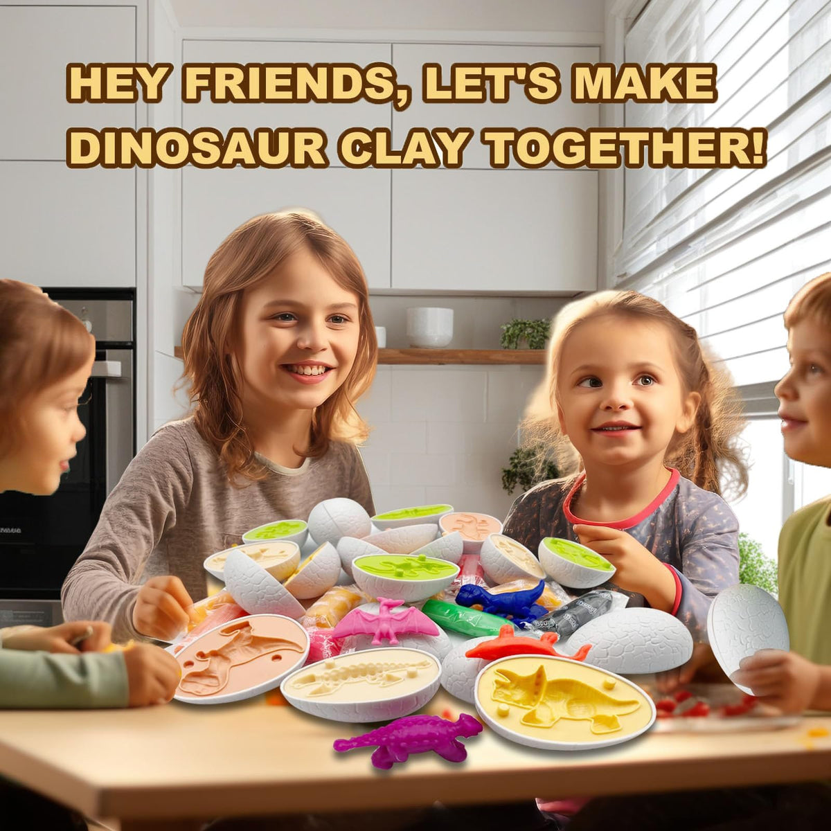 Fuijeuj Playdough Dinosaur Eggs Set – 5 Molds, 12 Colors for Kids Aged 4-8