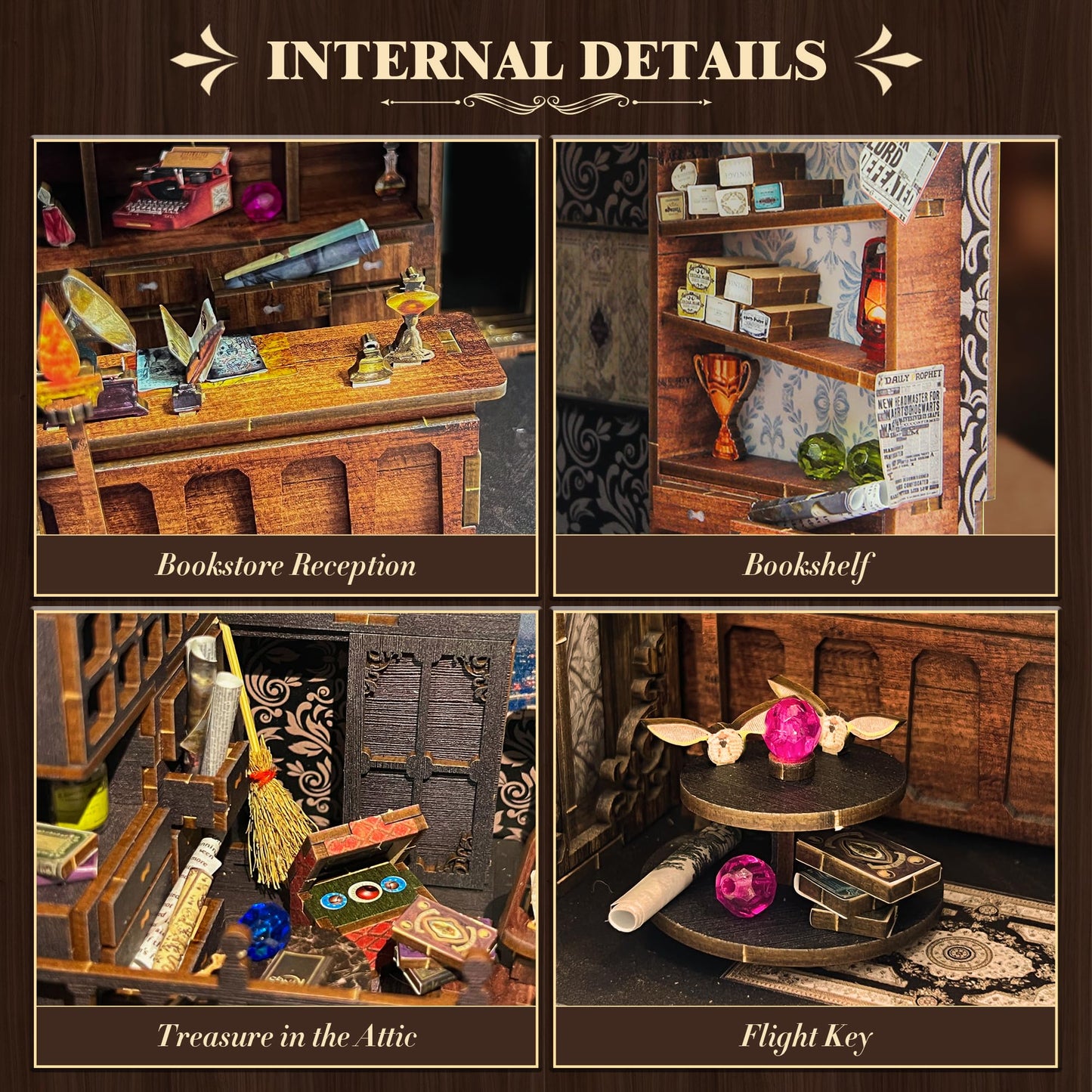 Fuiltee DIY Book Nook Kit — 3D Wooden Puzzle with LED Lights, Dust Cover, and Desk Decor