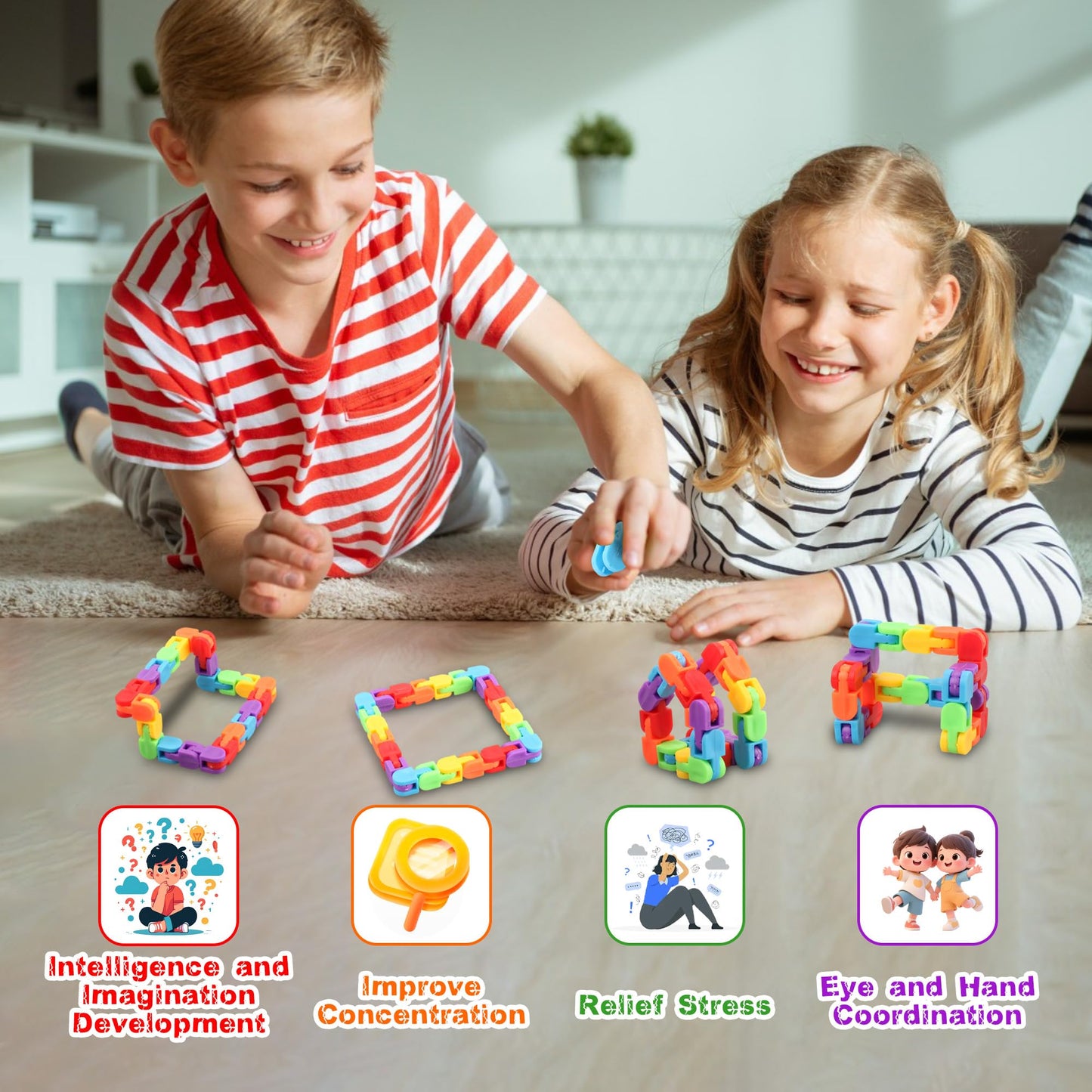 FUIYKA 30pcs Wacky Track Fidget Toys Bulk – Rainbow Snap & Click Sensory Puzzle