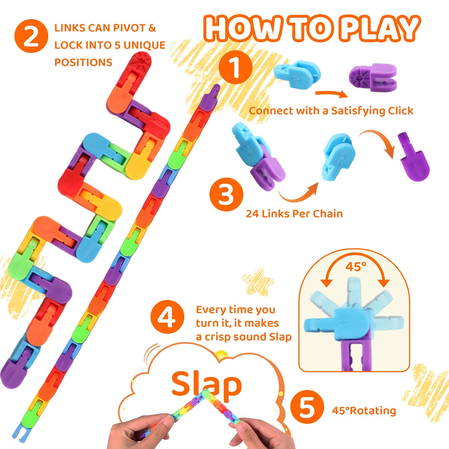 FUIYKA 30pcs Wacky Track Fidget Toys Bulk – Rainbow Snap & Click Sensory Puzzle