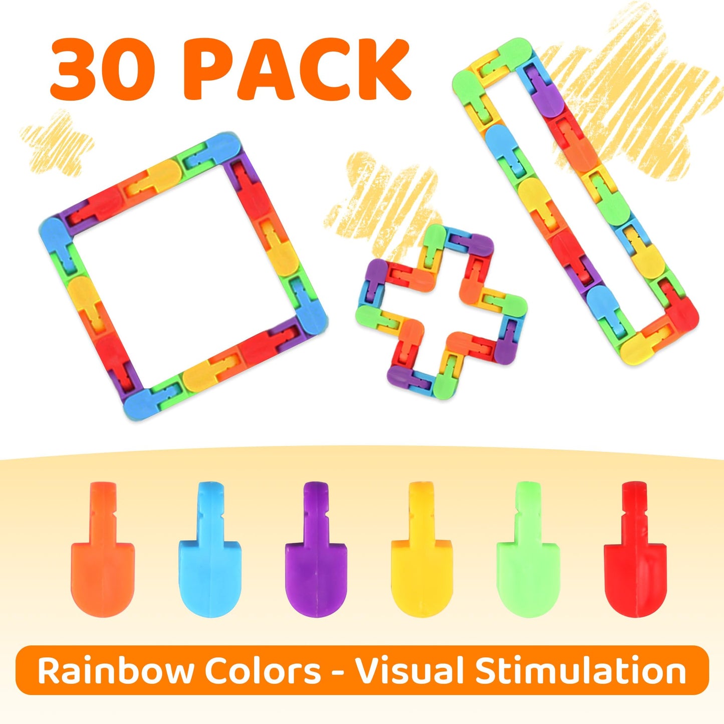 FUIYKA 30pcs Wacky Track Fidget Toys Bulk – Rainbow Snap & Click Sensory Puzzle