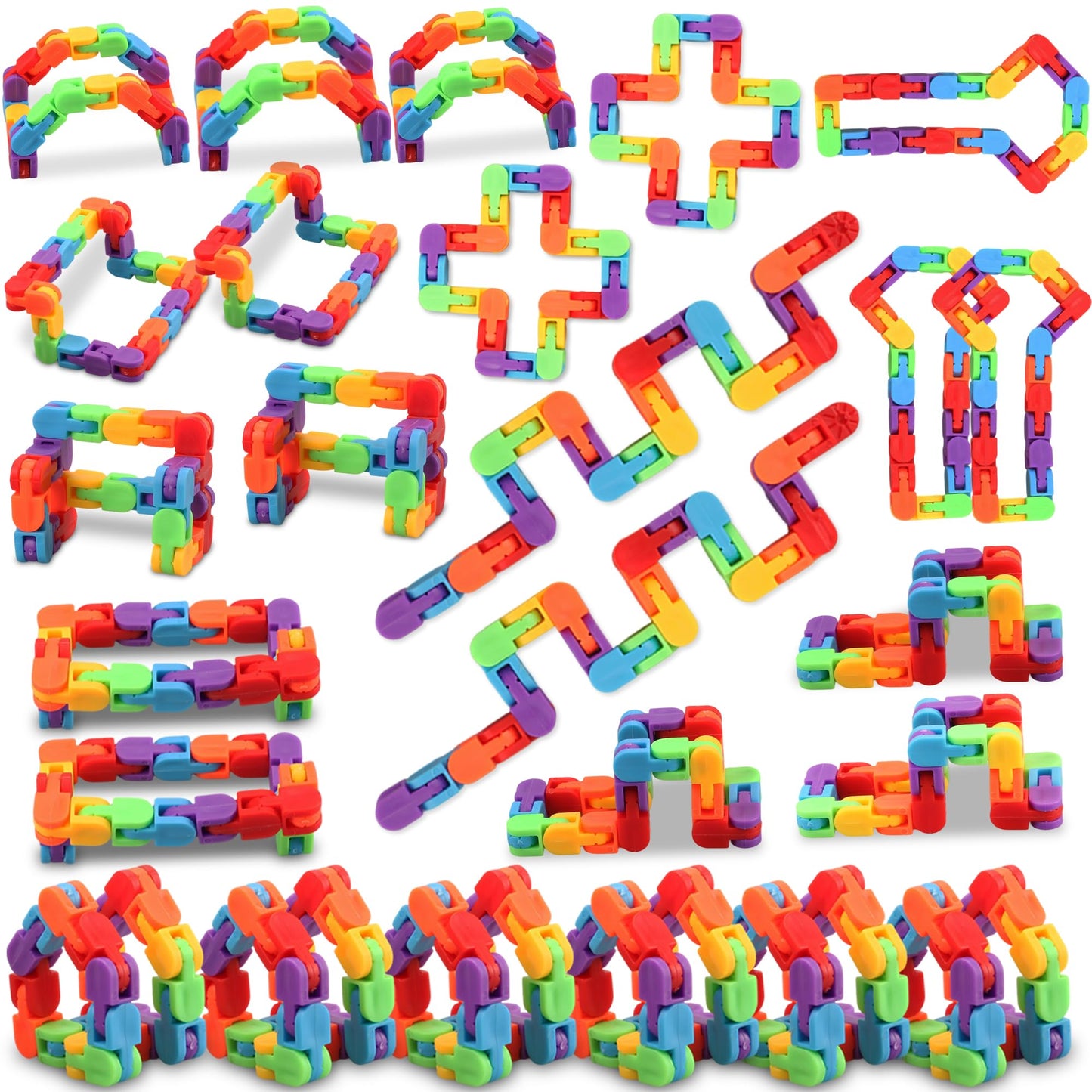 FUIYKA 30pcs Wacky Track Fidget Toys Bulk – Rainbow Snap & Click Sensory Puzzle