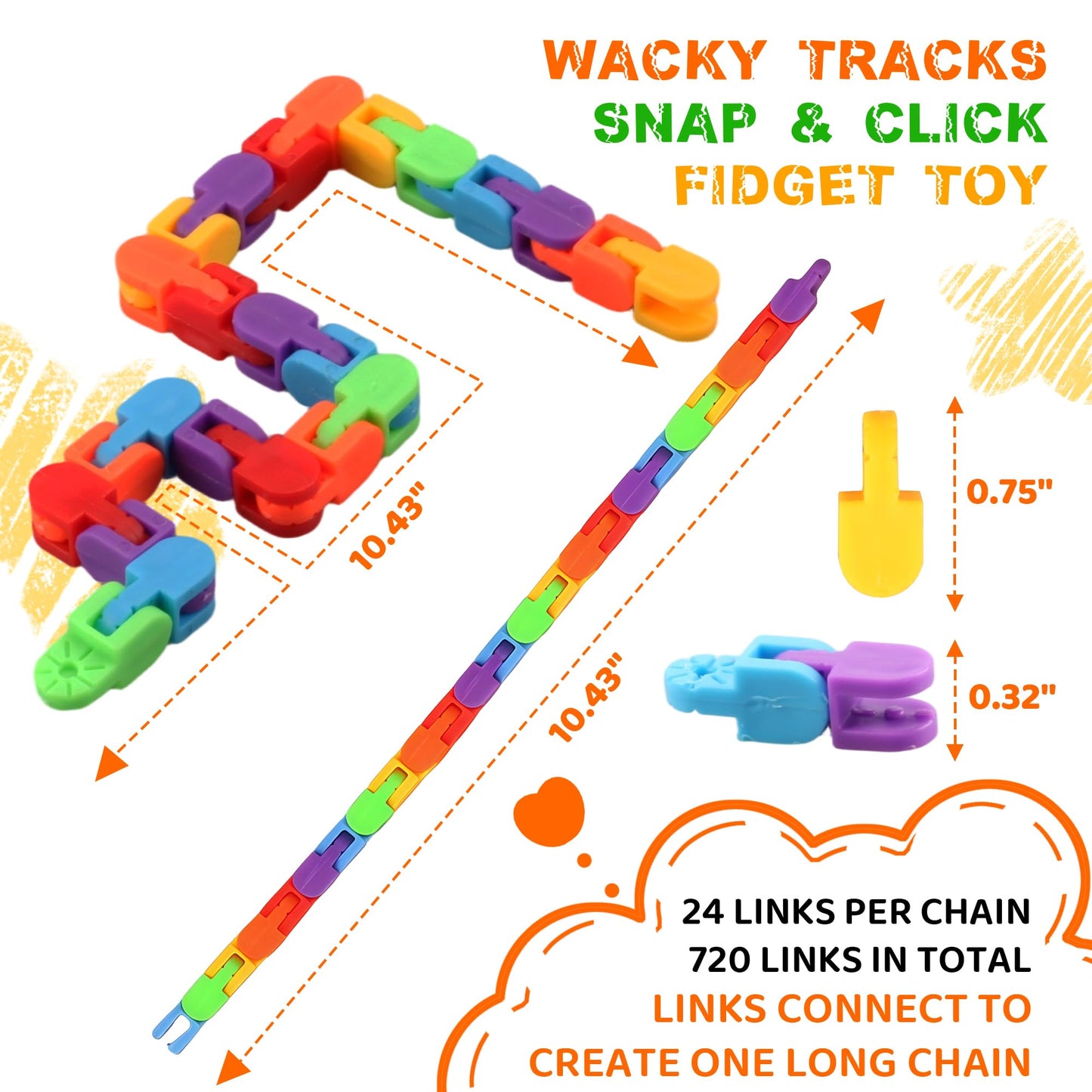 FUIYKA 30pcs Wacky Track Fidget Toys Bulk – Rainbow Snap & Click Sensory Puzzle