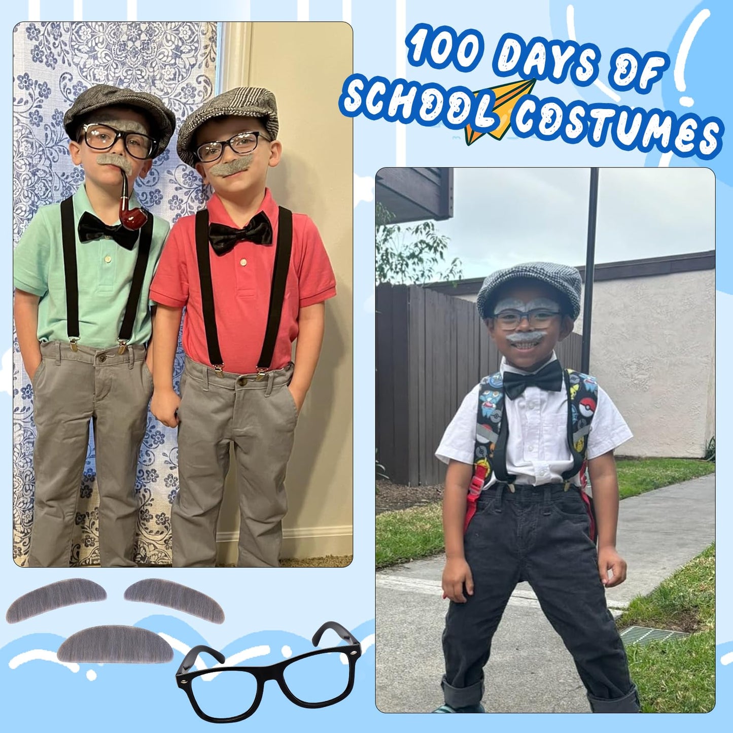 fulasiteu 100 Days of School Costume for Boys – Grandpa Vest Set with Hat & Glasses