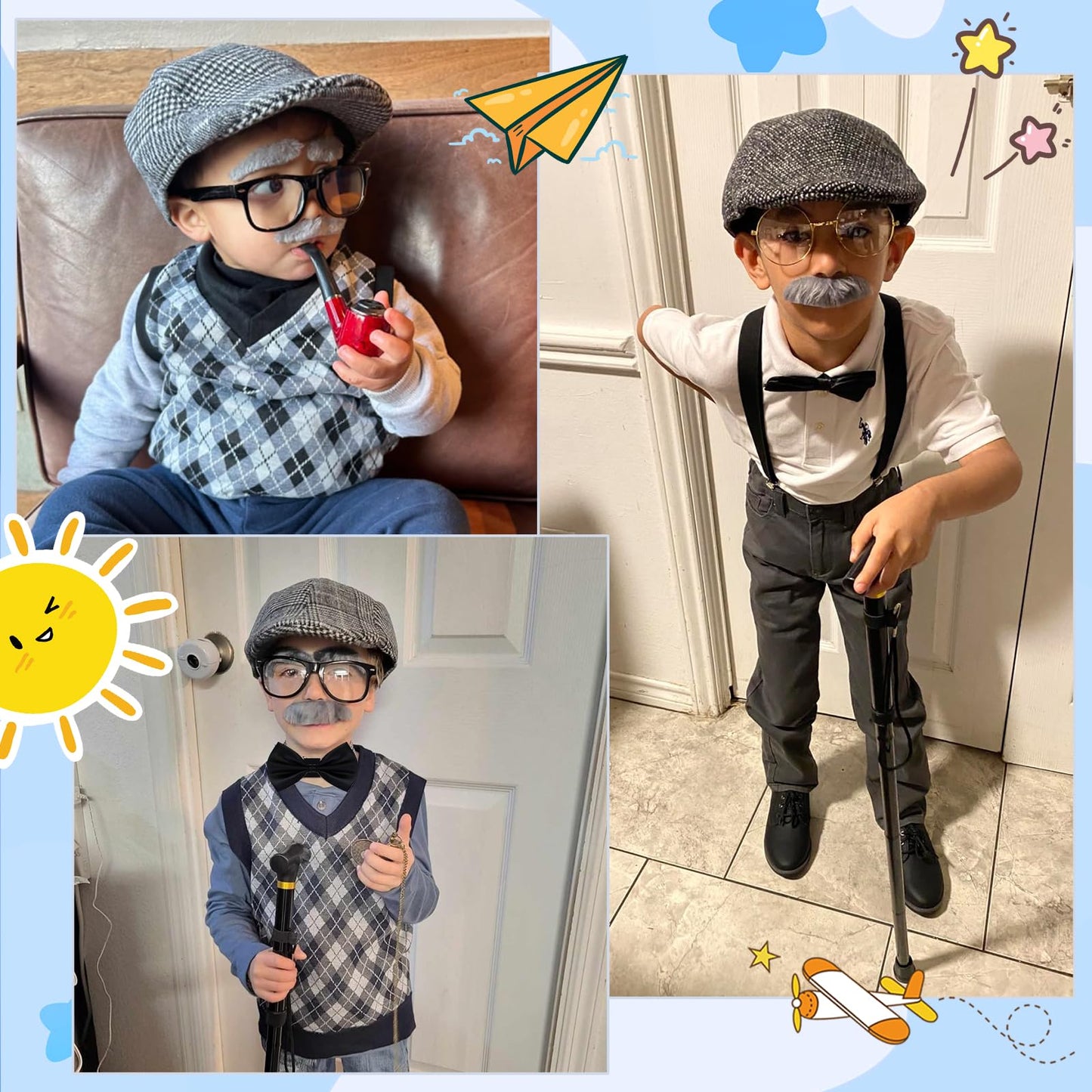 fulasiteu 100 Days of School Costume for Boys – Grandpa Vest Set with Hat & Glasses