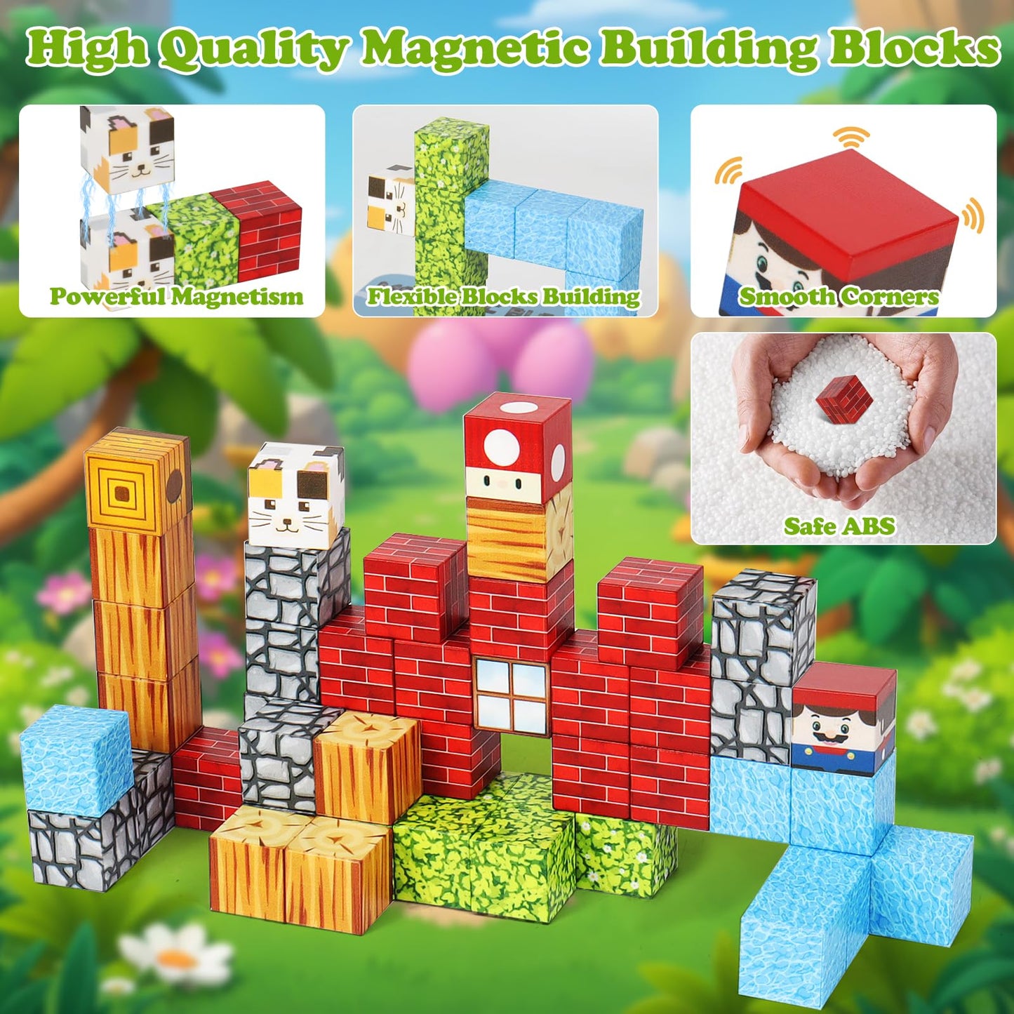 Fuliuyu 49-Piece Mini Magnetic Blocks Travel Set — Portable Box, STEM Toys for Kids 3-8