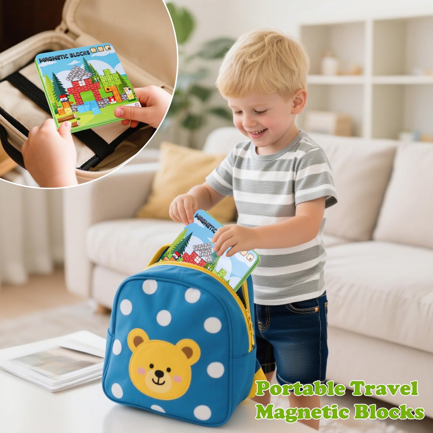 Fuliuyu 49-Piece Mini Magnetic Blocks Travel Set — Portable Box, STEM Toys for Kids 3-8