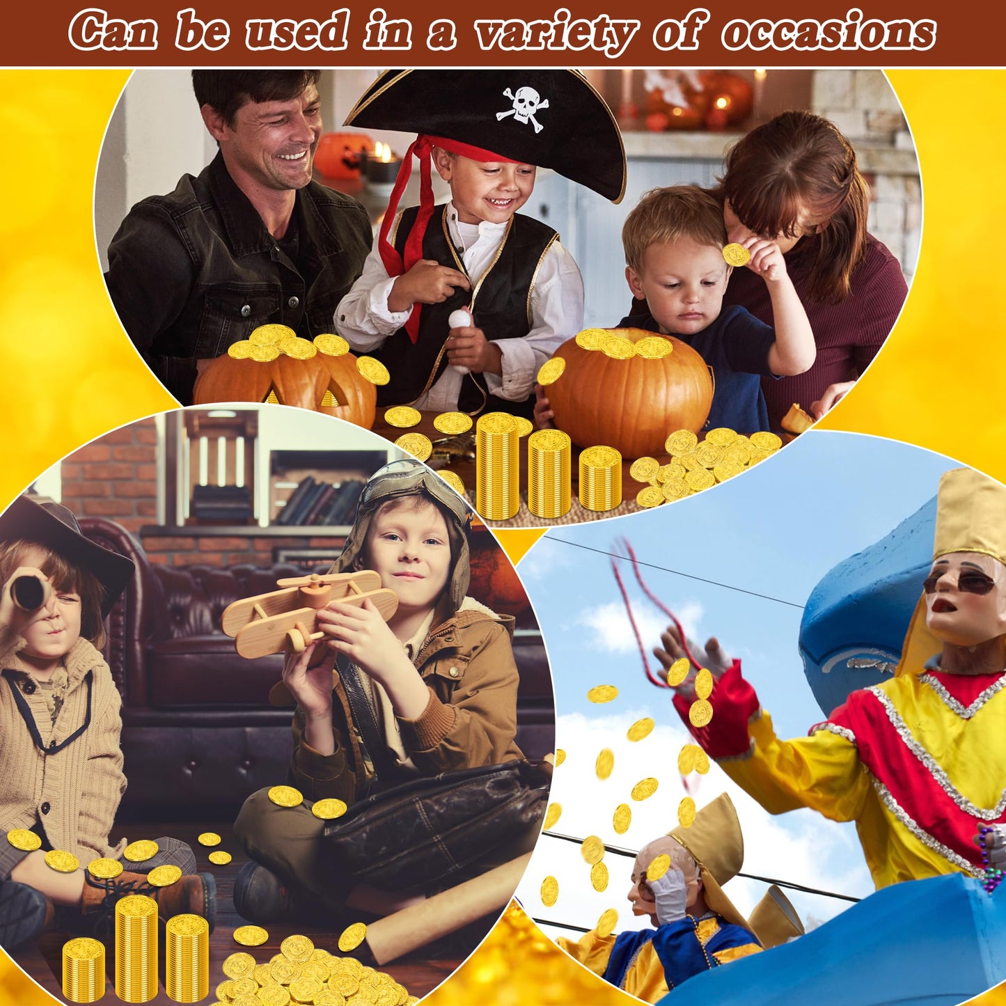 FULLIVE 120 Pcs Plastic Gold Coins – 1.4 in Pirate Treasure Tokens for Kids & Parties