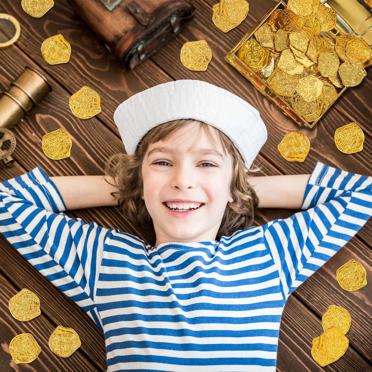 FULLIVE 120 PCS Pirate Coins – Plastic Gold Doubloons for Kids, Treasure Hunts & Pirate Party Decor