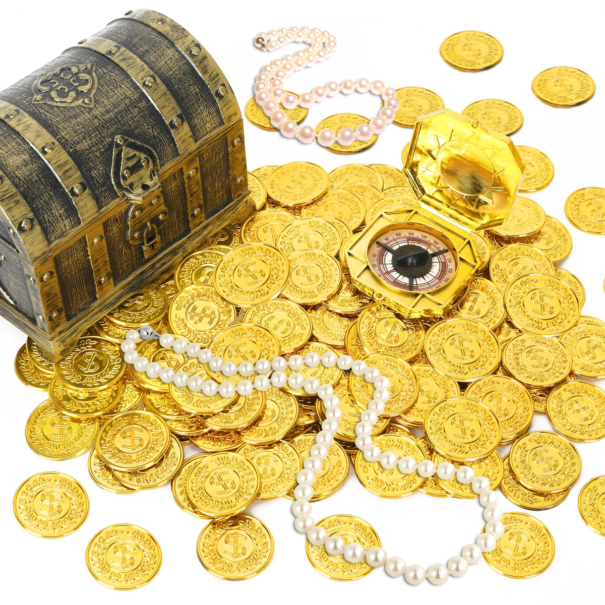 FULLIVE 120 Pcs Plastic Gold Coins – 1.4 in Pirate Treasure Tokens for Kids & Parties