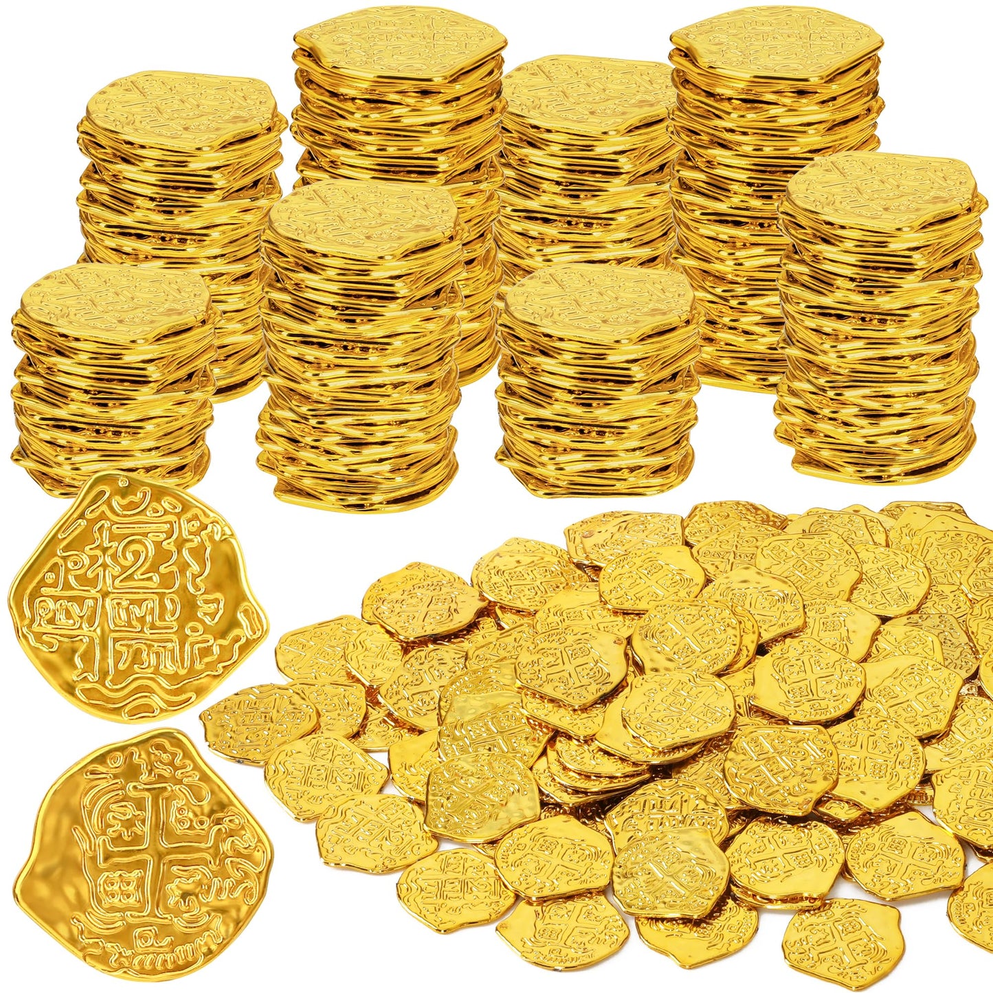 FULLIVE 120 PCS Pirate Coins – Plastic Gold Doubloons for Kids, Treasure Hunts & Pirate Party Decor