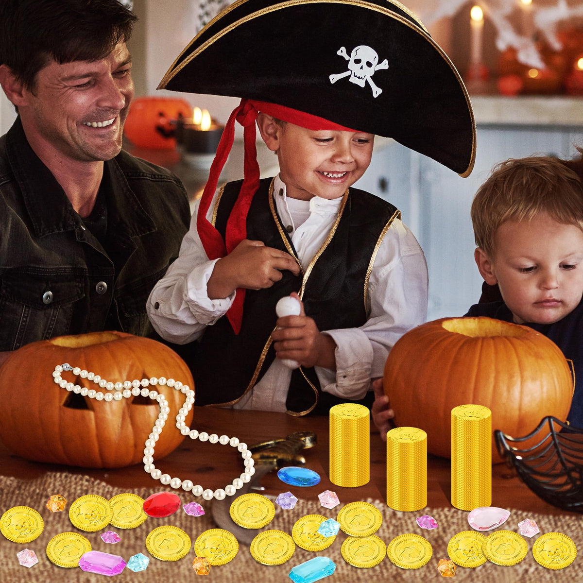 FULLIVE 300 PCS Pirate Halloween Coins – Gold Plastic Doubloons for Treasure Hunts