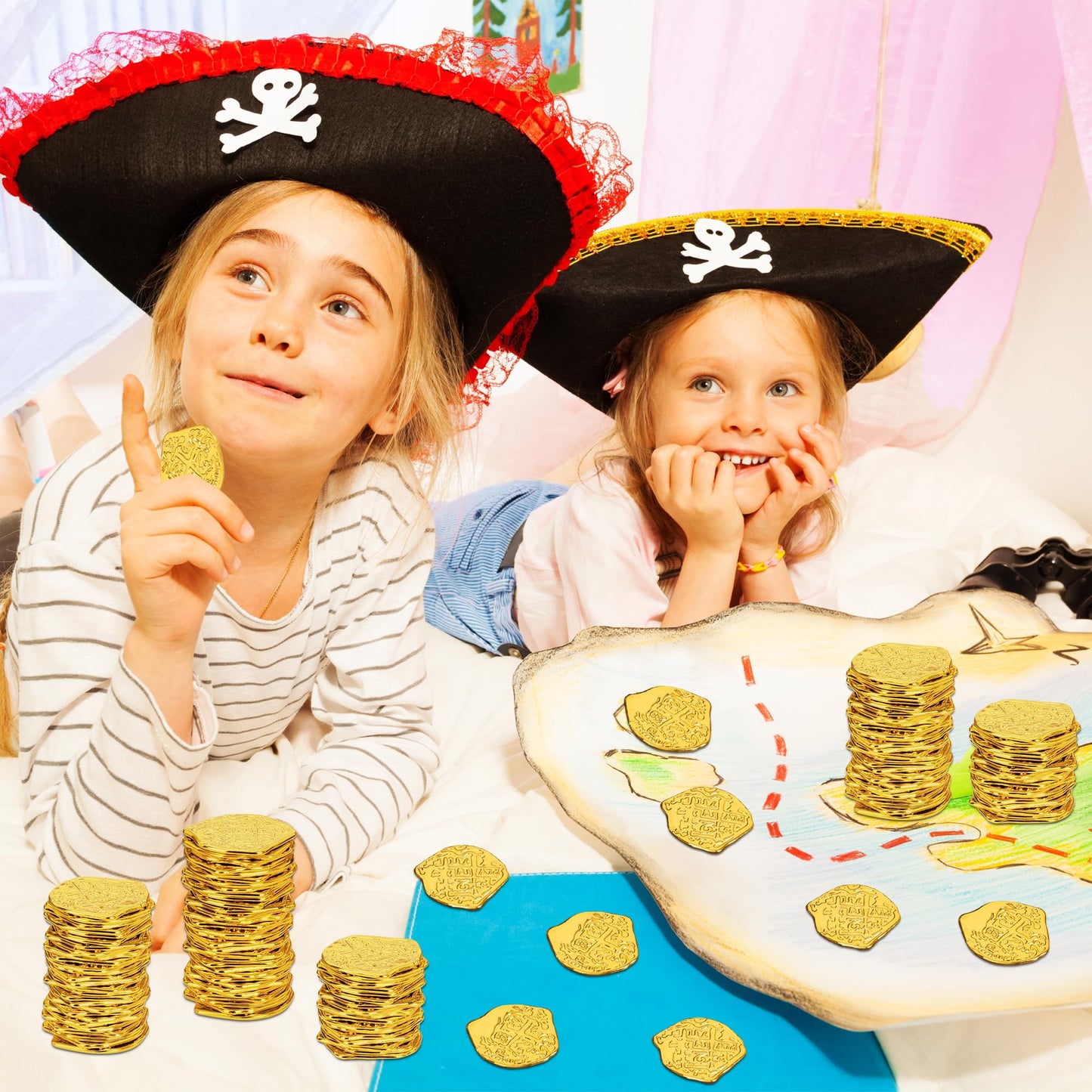 FULLIVE 120 PCS Pirate Coins – Plastic Gold Doubloons for Kids, Treasure Hunts & Pirate Party Decor