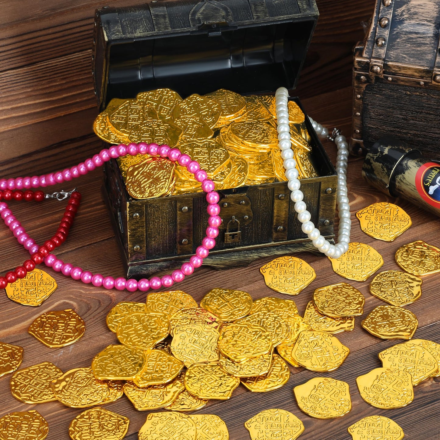 FULLIVE 120 PCS Pirate Coins – Plastic Gold Doubloons for Kids, Treasure Hunts & Pirate Party Decor